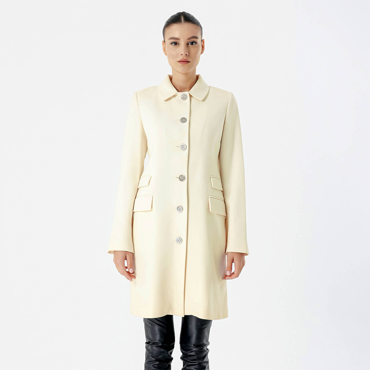 Burberry - Cream Wool Breasted Trench Coat